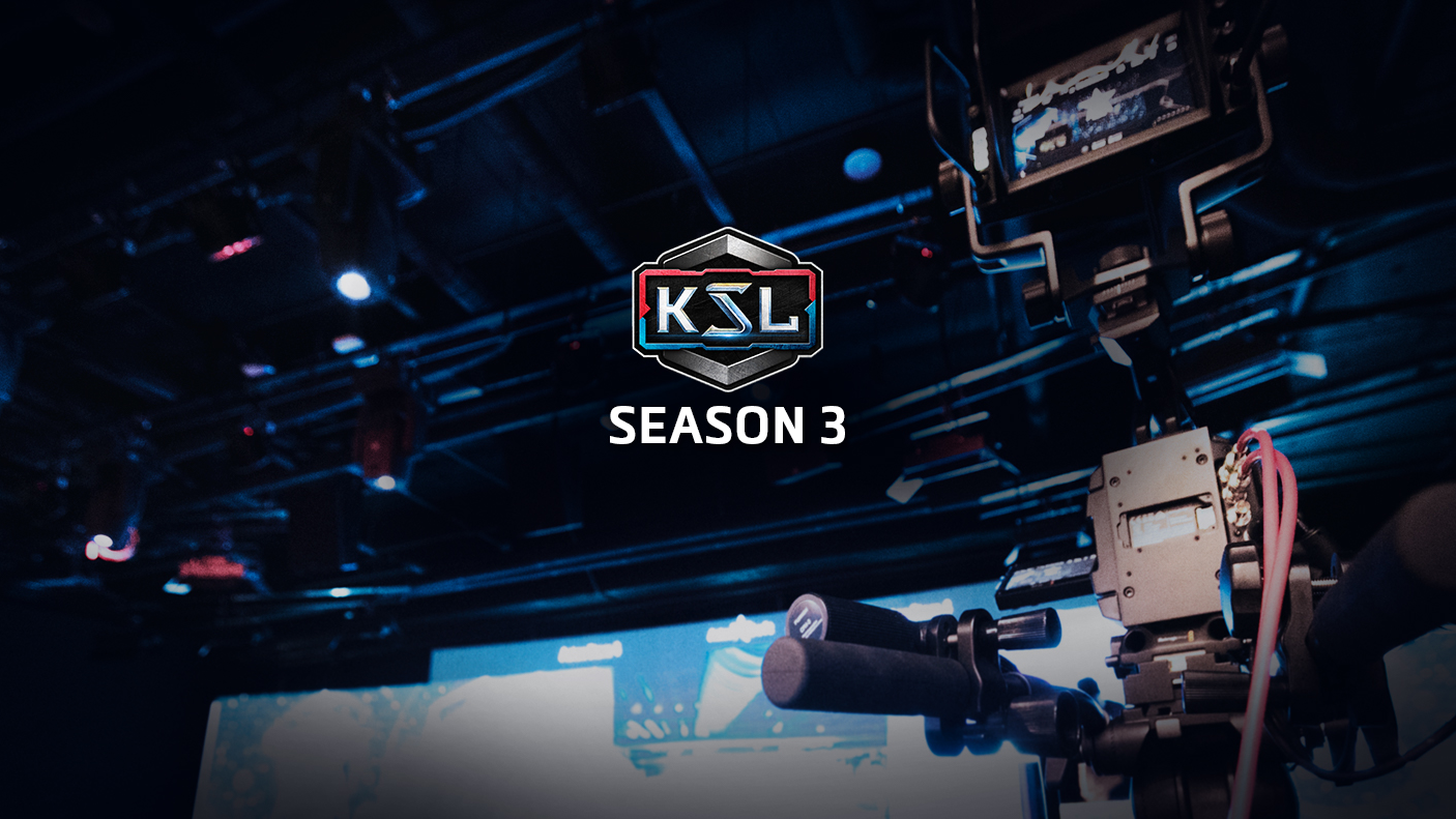 Centered KSL logo with a broadcast camera in the background