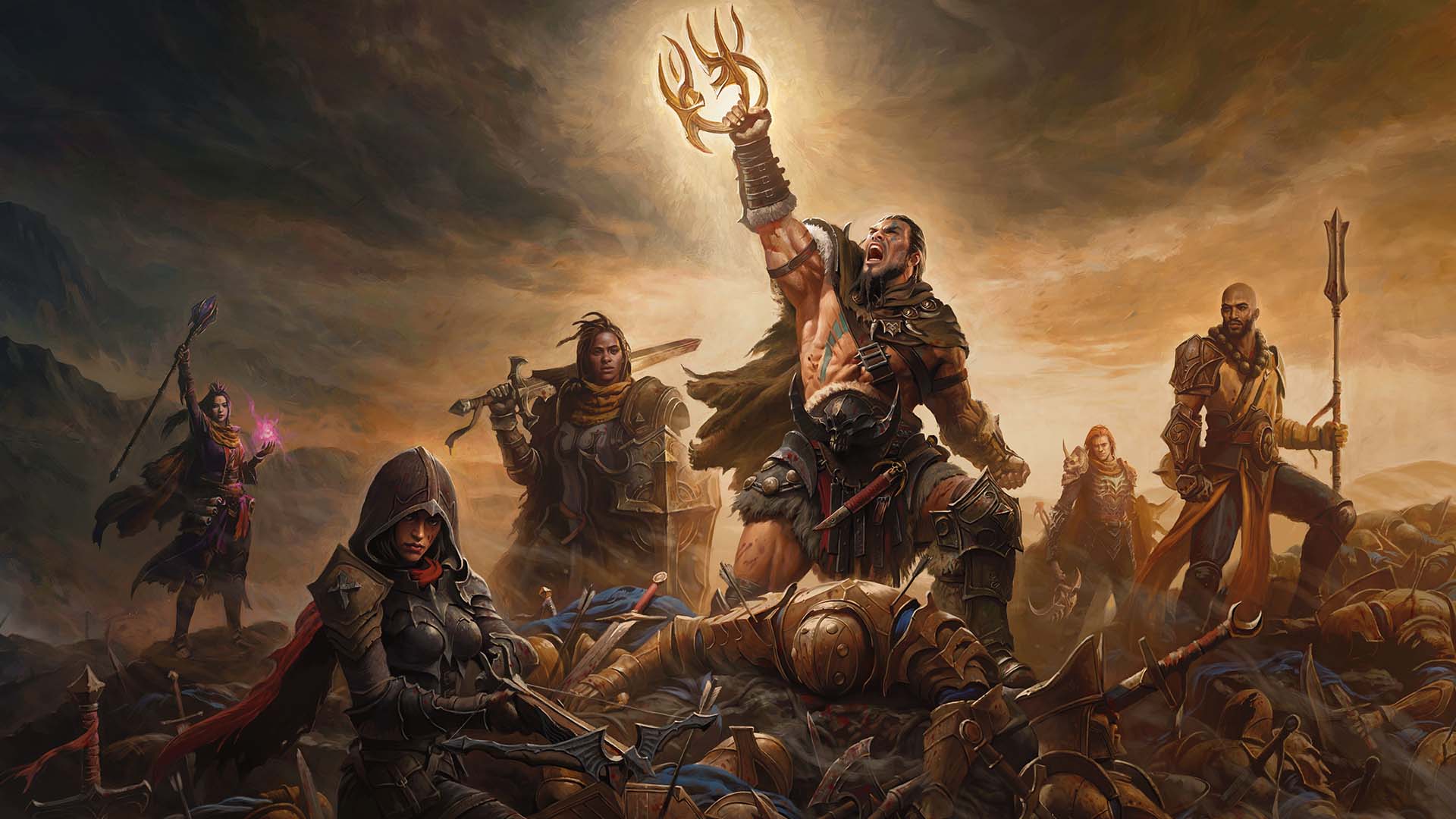 Six heroes representing the Diablo Immortal classes 